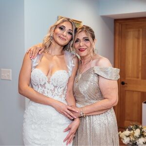 Aidan Mattox metallic off the shoulder gown